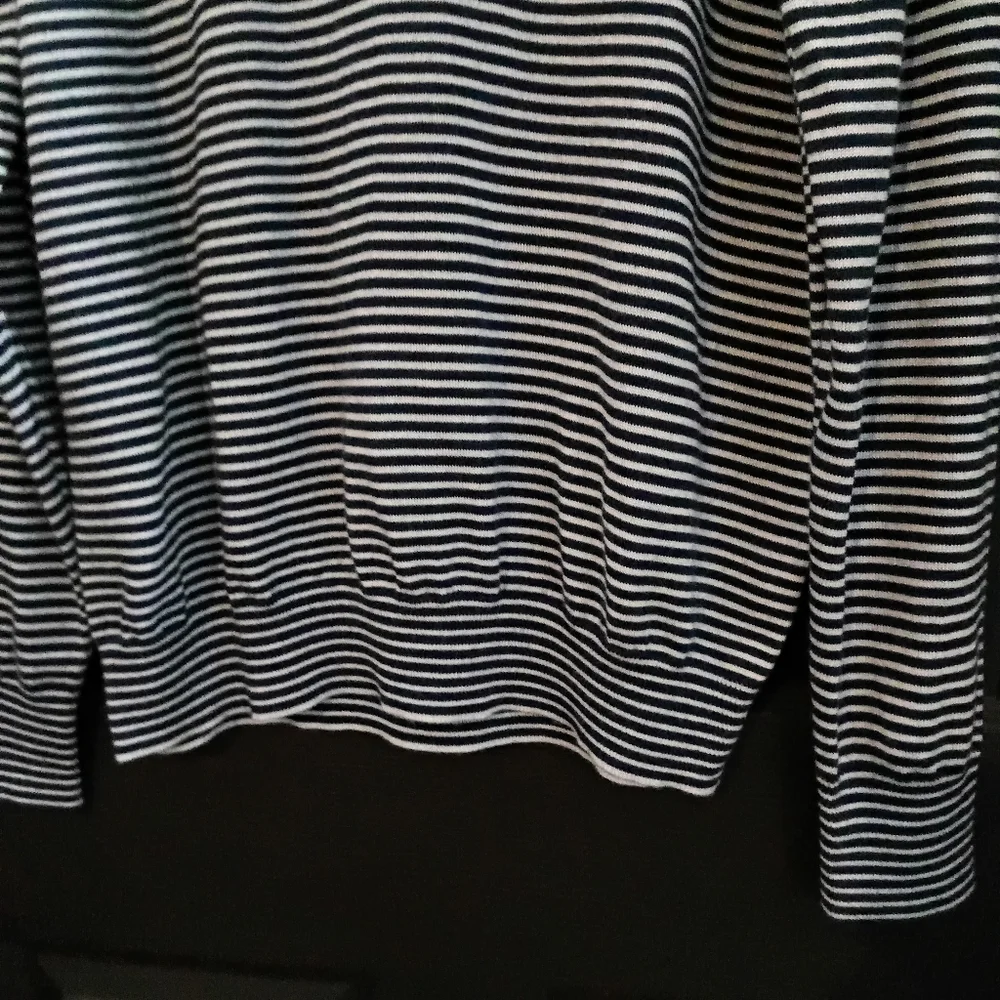 Banana Republic Lrg Blue Stripe Italian Merino Extra Fine Wool Crew-Neck Sweater